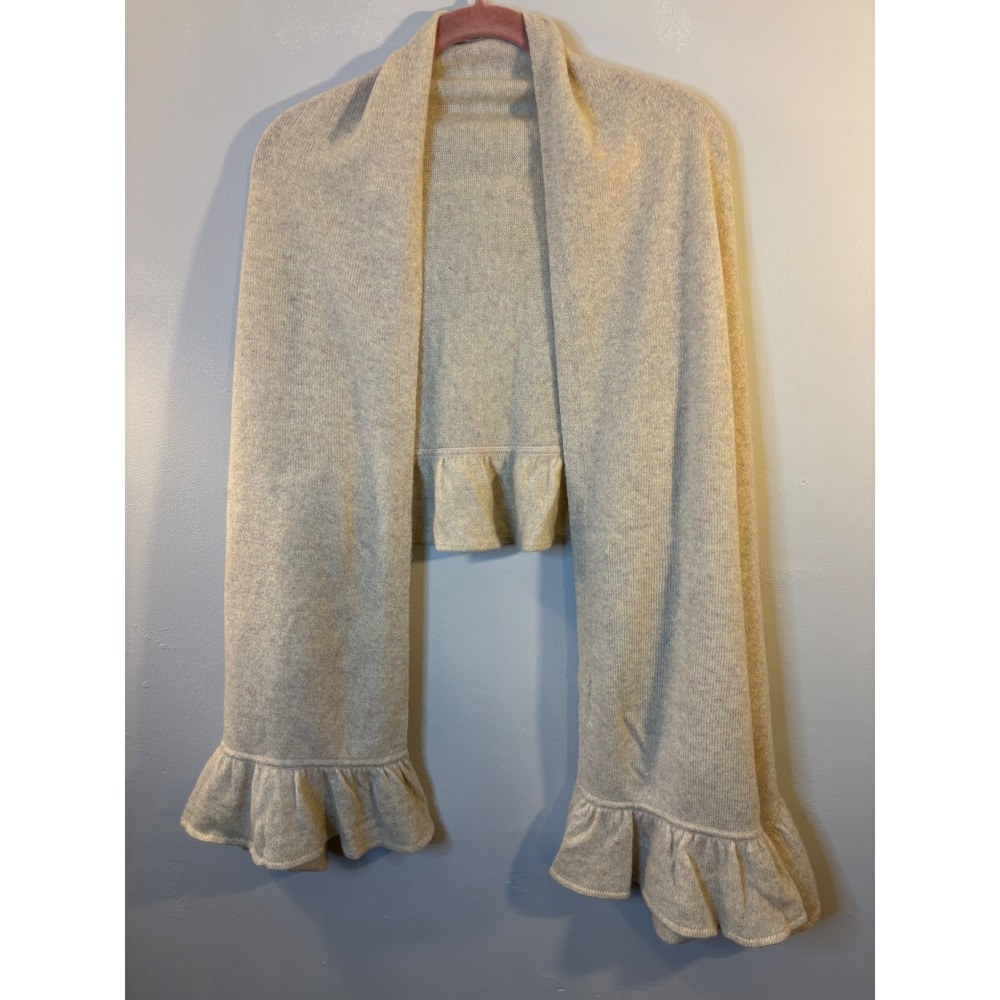 NWT Precious Fibers Oatmeal Beige Cashmere Ruffle Shawl Wrap NEW